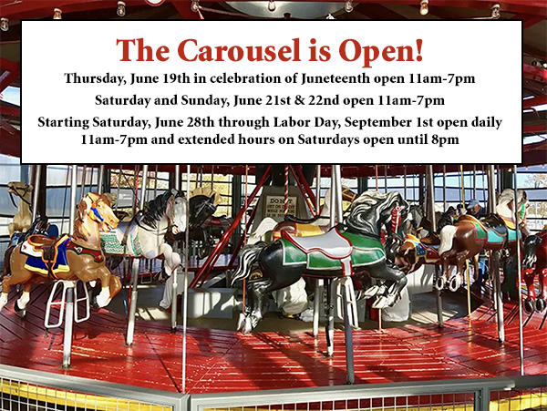 Thursday, June 19th in celebration of Juneteenth open 11am-7pm. Saturday and Sunday, June 21st & 22nd open 11am-7pm. Starting Saturday, June 28th through Labor Day, September 1st open daily 11am-7pm and extended hours on Saturdays open until 8pm